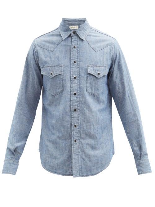 Matchesfashion.com Saint Laurent - Western Push-stud Denim Shirt - Mens - Blue