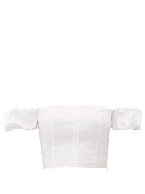 Matchesfashion.com Staud - Guava Puff Sleeve Cotton Blend Crop Top - Womens - White