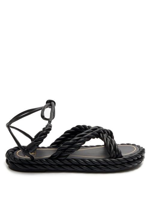 Matchesfashion.com Valentino Garavani - The Rope Ankle-tie Leather Sandals - Womens - Black