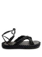 Matchesfashion.com Valentino Garavani - The Rope Ankle-tie Leather Sandals - Womens - Black