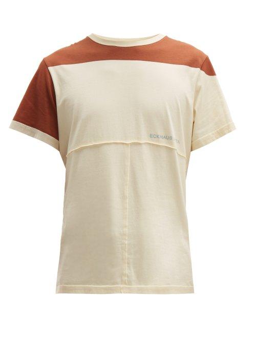 Matchesfashion.com Eckhaus Latta - Lapped Logo Print Cotton Jersey T Shirt - Mens - Brown White
