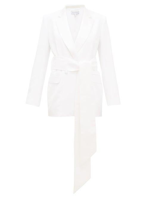 Matchesfashion.com Odyssee - Jk Benson Satin-trimmed Belted Canvas Blazer - Womens - Ivory