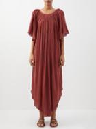 Raey - Angel-sleeve Cotton Cheesecloth Dress - Womens - Dark Pink