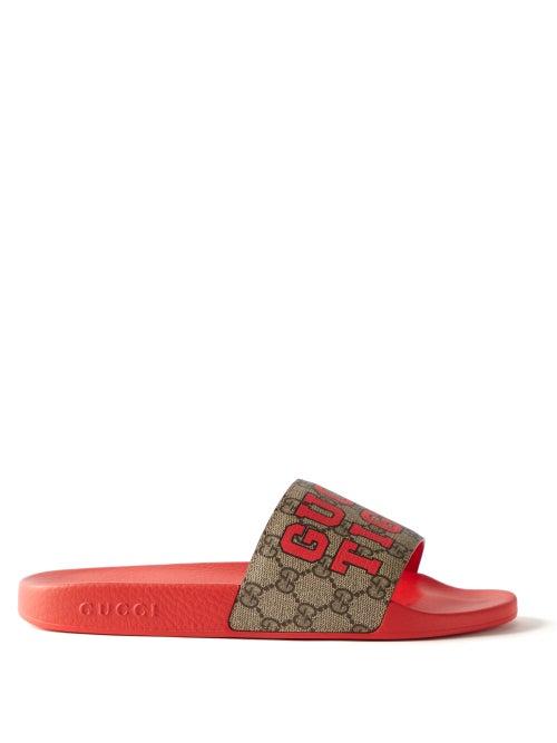 Gucci - Gucci Tiger Rubber Slides - Mens - Red