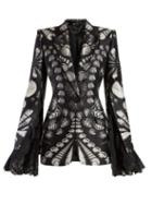 Matchesfashion.com Alexander Mcqueen - Shell Print Lace Trimmed Blazer - Womens - Black White