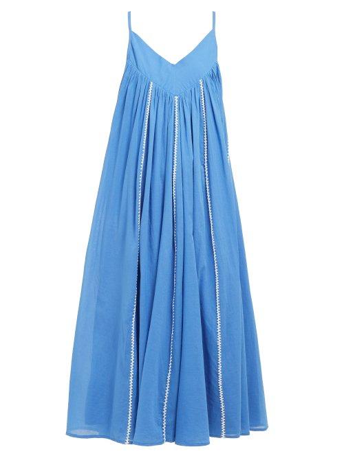 Matchesfashion.com Anaak - Violeta Stitched Stripe Cotton Midi Dress - Womens - Blue