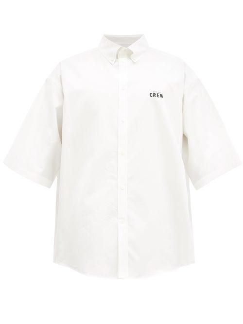 Matchesfashion.com Balenciaga - Crew-print Cotton Short-sleeve Shirt - Mens - White