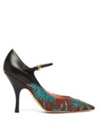 Matchesfashion.com Rochas - Brocade Leather And Canvas Mary Jane Pumps - Womens - Green Multi