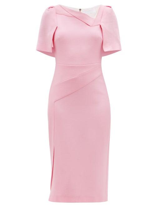 Matchesfashion.com Roland Mouret - Fenton Cape-back Wool-crepe Pencil Dress - Womens - Light Pink