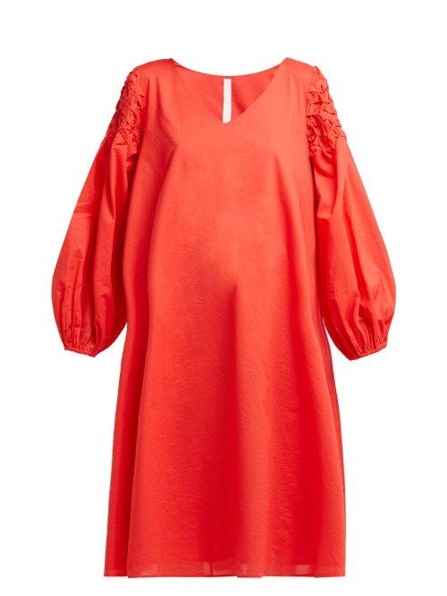Matchesfashion.com Merlette - Balboa Smocked Cotton Dress - Womens - Red Gold