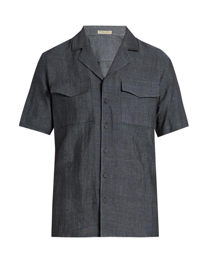 Bottega Veneta Cuban-collar Chambray Shirt