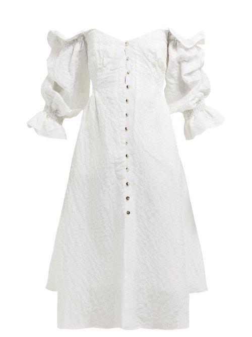 Matchesfashion.com Cult Gaia - Simona Off The Shoulder Slubbed Poplin Dress - Womens - Pearl