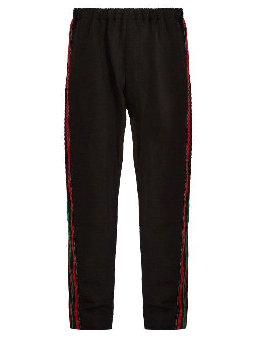 Matchesfashion.com Wales Bonner - Crochet Striped Linen Blend Trousers - Mens - Black
