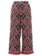 Matchesfashion.com Gucci - Gg Ribbon Print Silk Wide Leg Trousers - Womens - Navy Multi