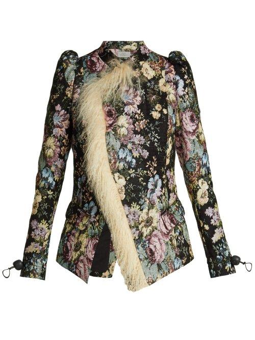 Matchesfashion.com Preen By Thornton Bregazzi - Yulia Shearling Trimmed Floral Jacquard Jacket - Womens - Black Multi