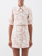 Ganni - Seaside-print Organic-cotton Denim Jacket - Womens - Pink White
