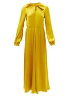 Matchesfashion.com Giambattista Valli - Twisted-front Pearl-embellished Silk-satin Dress - Womens - Yellow Gold