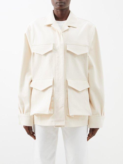 Toteme - Patch-pocket Cotton-canvas Jacket - Womens - Ecru