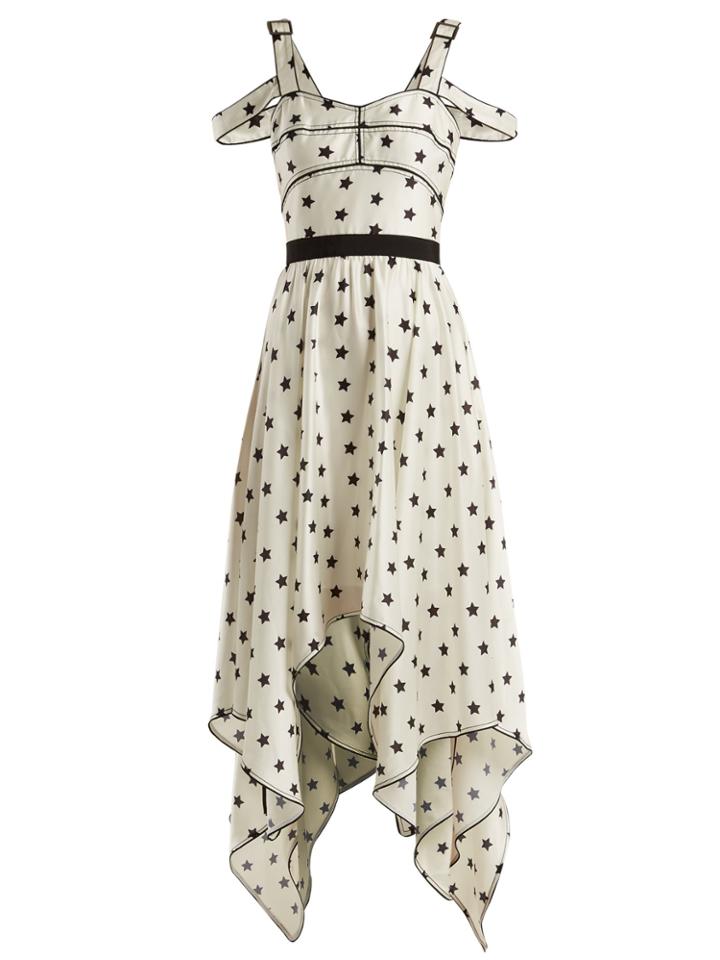 Self-portrait Handkerchief-hem Star-print Satin Dress