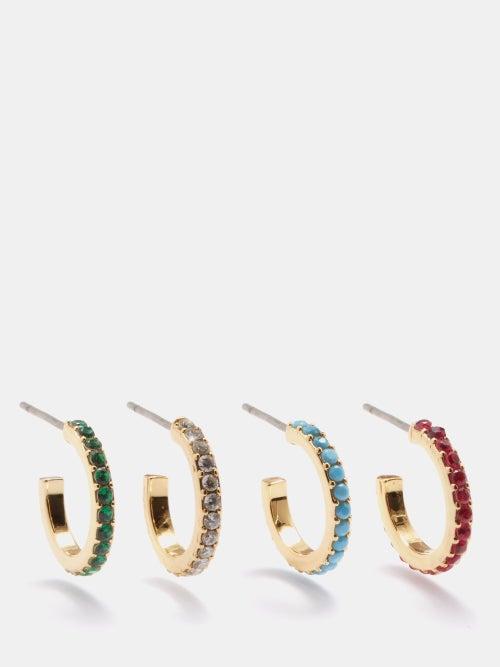 Roxanne Assoulin - Set Of Four Mismatched Crystal Hoop Earrings - Womens - Multi