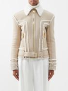 Balmain - Padded-shoulder Shearling Jacket - Womens - Beige