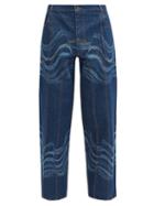 Matchesfashion.com Ahluwalia - Waved Cotton-denim Wide-leg Jeans - Mens - Blue