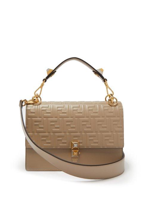 Matchesfashion.com Fendi - Kan I Logo Embossed Leather Shoulder Bag - Womens - Light Grey