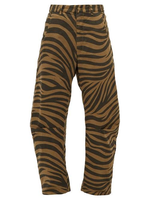 Matchesfashion.com Nili Lotan - Emerson Tiger Print Cotton Blend Trousers - Womens - Black Brown