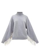 Matchesfashion.com Christopher Kane - Chain-trimmed Roll-neck Wool-blend Sweater - Womens - Grey