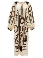 Matchesfashion.com Vita Kin - Mombasa Embroidered Tie-neck Linen Dress - Womens - White Black