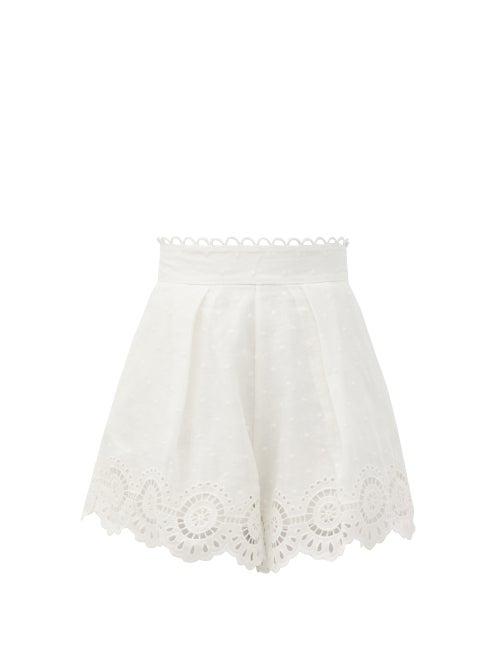 Matchesfashion.com Zimmermann - Bellitude High-rise Scalloped Linen-poplin Shorts - Womens - Ivory