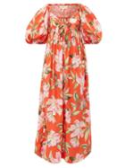 Matchesfashion.com Mara Hoffman - Violet Puff Sleeve Floral Print Cotton Dress - Womens - Red Multi