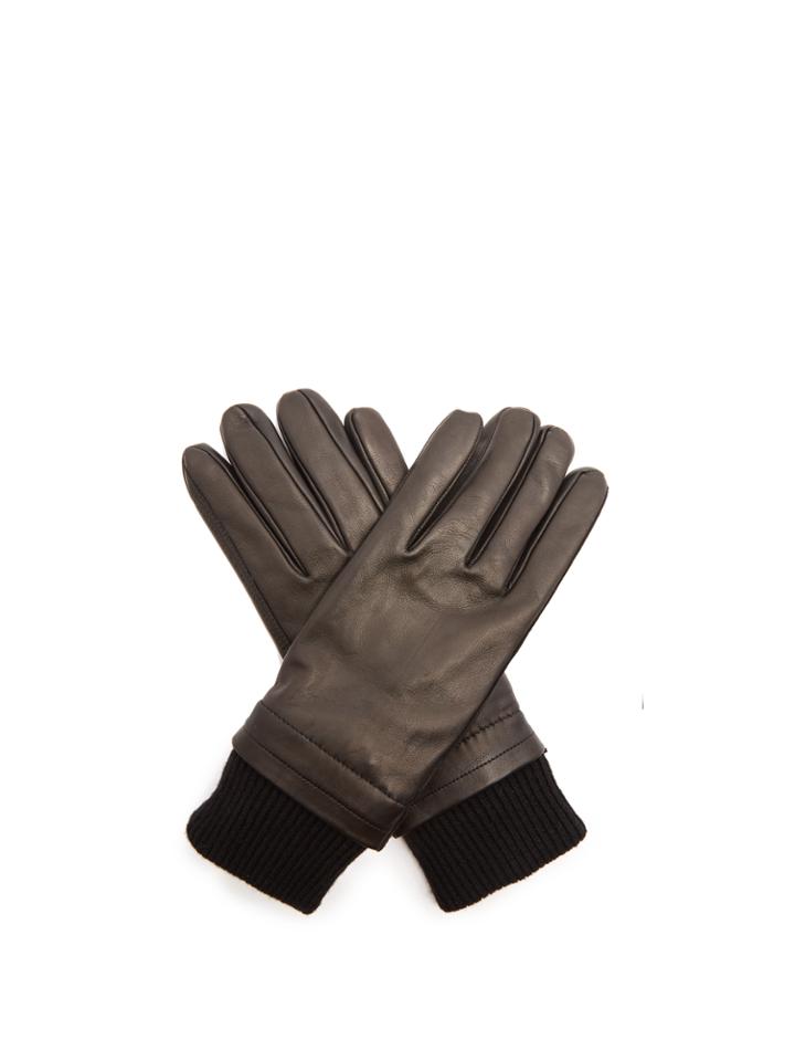 Ami Contrast-panel Leather Gloves