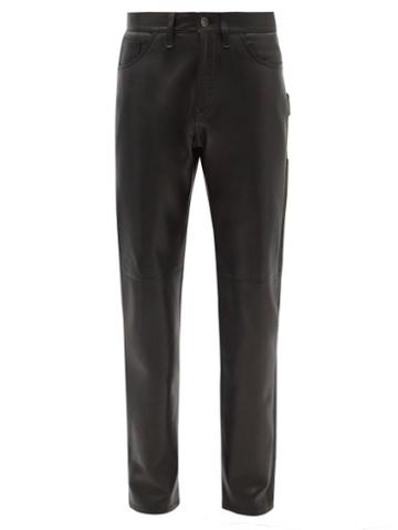 Altu - Leather Slim-leg Trousers - Mens - Black