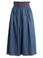 Miu Miu Smocked-waist Cotton-chambray Skirt