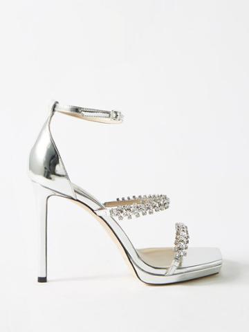 Jimmy Choo - Bing 105 Crystal-embellished Leather Sandals - Womens - Silver
