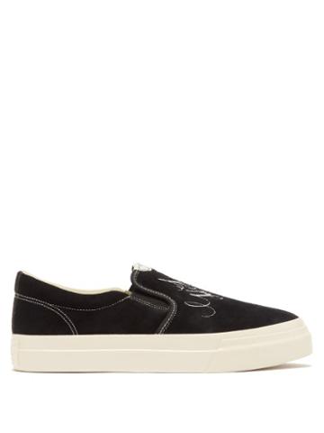 Junya Watanabe X S.w.c - Slip-on Embroidered Suede Trainers - Mens - Black