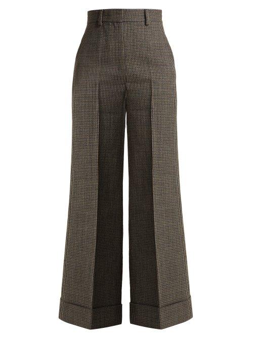 Matchesfashion.com Khaite - Beatrice Houndstooth Wool Wide Leg Trousers - Womens - Brown