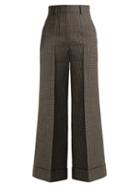 Matchesfashion.com Khaite - Beatrice Houndstooth Wool Wide Leg Trousers - Womens - Brown