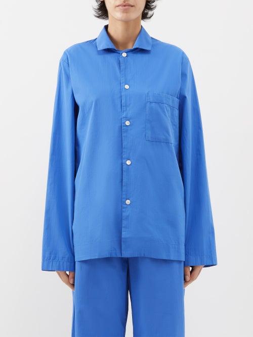 Tekla - Organic-cotton Poplin Pyjama Shirt - Womens - Blue