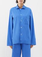 Tekla - Organic-cotton Poplin Pyjama Shirt - Womens - Blue