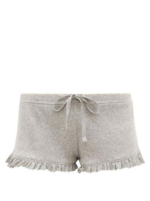 Ladies Lingerie Skin - Raffaela Ruffle-trimmed Pima-cotton Shorts - Womens - Light Grey