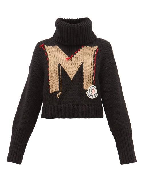 Matchesfashion.com Moncler - Logo Jacquard Roll Neck Chunky Knit Sweater - Womens - Black Multi