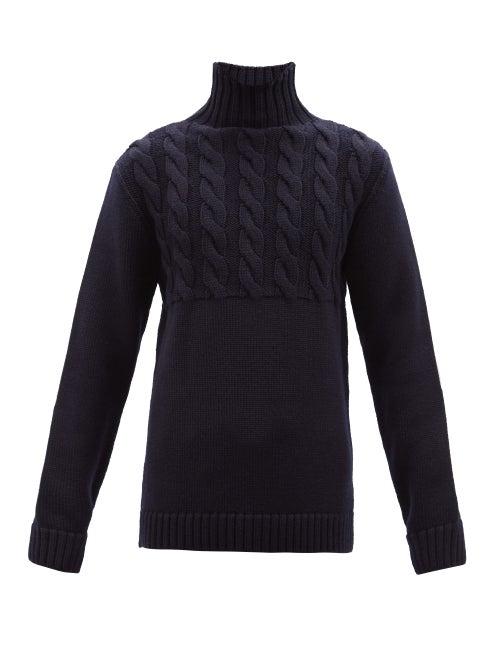 Maison Margiela - Cable-knit Wool Roll-neck Sweater - Mens - Navy