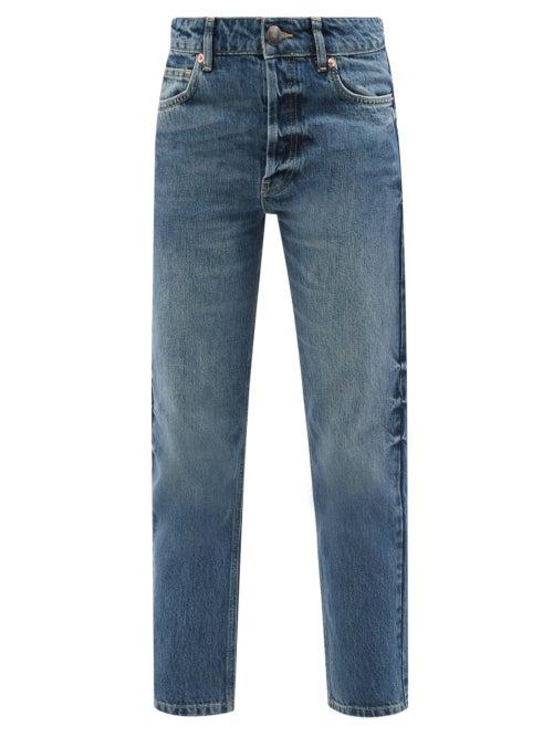 Ladies Rtw Raey - Track Organic-cotton High-rise Straight-leg Jeans - Womens - Dark Blue