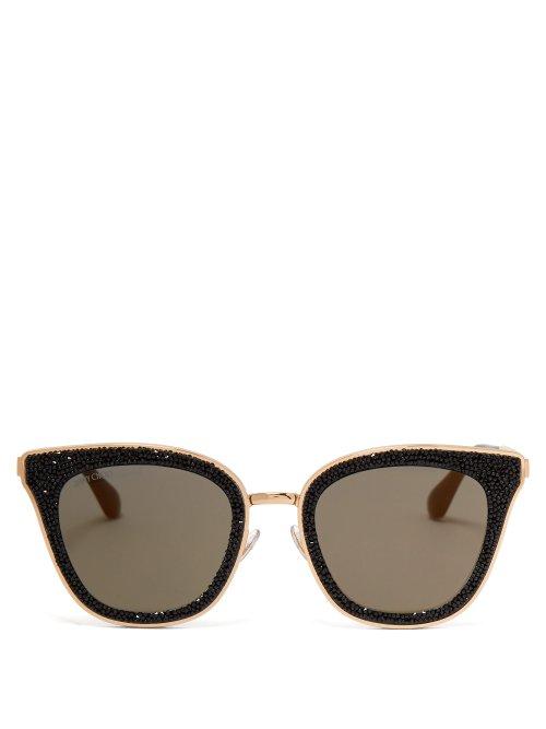 Matchesfashion.com Jimmy Choo - Lizzy Crystal Embellished Metal Sunglasses - Womens - Black