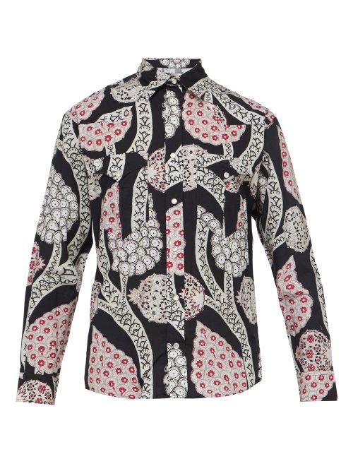 Matchesfashion.com Isabel Marant - Floral Print Cotton Shirt - Mens - Black
