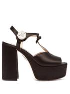 Matchesfashion.com Miu Miu - T Bar Satin Platform Sandals - Womens - Black