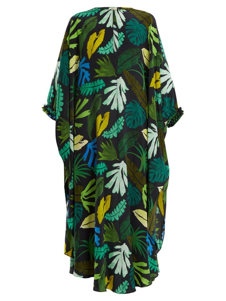 Kalmar Palm-print Silk Crepe De Chine Kaftan