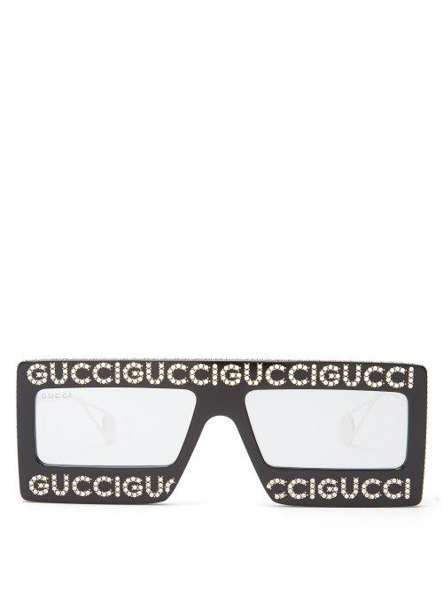 Matchesfashion.com Gucci - Hollywood Forever Embellished Mirrored Sunglasses - Womens - Black Silver